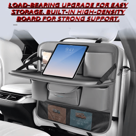 Premium PU Leather Car Back Seat Organizer, Multi-Pocket Auto Backseat Storage Bag with Mesh Pockets, Car Seat Back Hanging Organizer for Travel