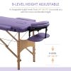 Portable Massage Table 72 Inch Adjustable Spa Bed Foldable Facial Couch with Carry Case Purple