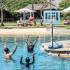 Poolside Basketball Hoop Stand, 36.5"-48.5" Height Adjustable Portable Hoop System w/ Clear Backboard & Fillable Base for Whole Family, Blue, Black