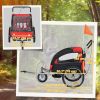 2-in-1 Bike Trailer for Kids, Foldable 2-Seat Baby Stroller with 5-Point Harness, Rubber Wheels, Storage Bag, Red