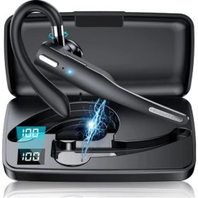 Trucker Wireless Headset Bluetooth 5.1 Earpiece Dual Mic Earbud Noise Cancelling (Option: Black)